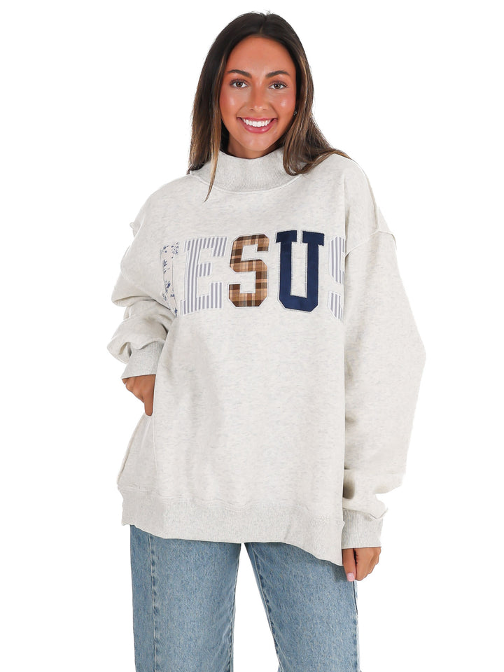 Jesus Embroidered Mock Neck Oversized Sweatshirt