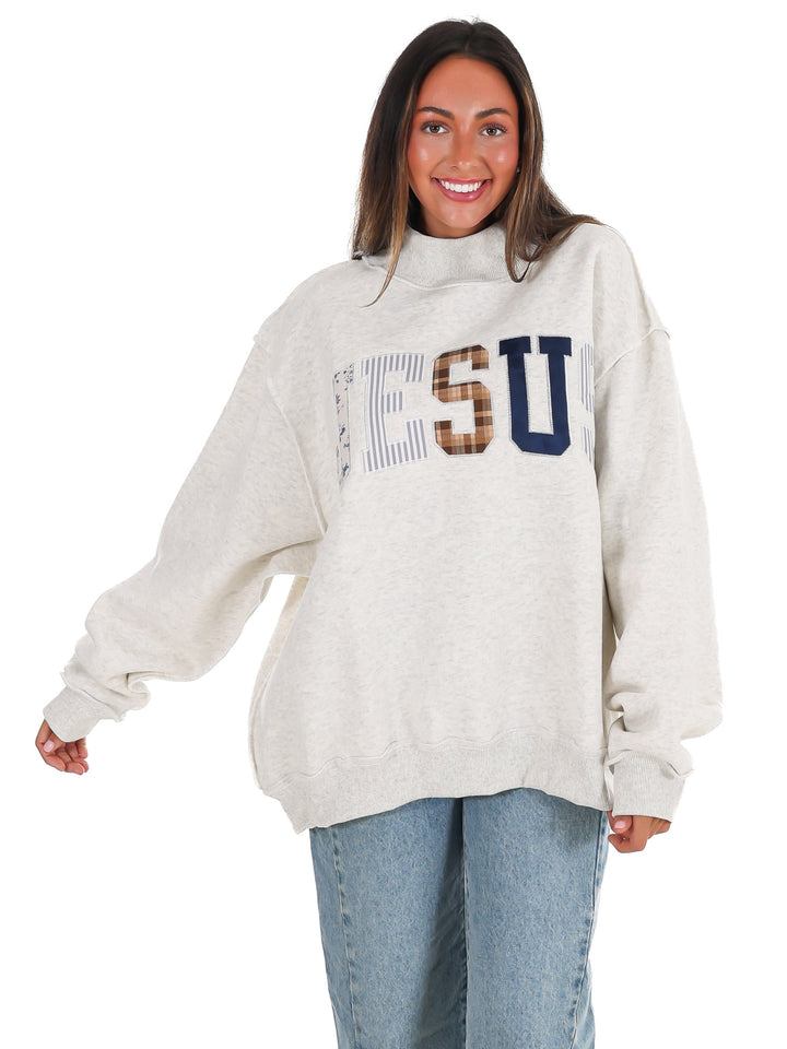 Jesus Embroidered Mock Neck Oversized Sweatshirt
