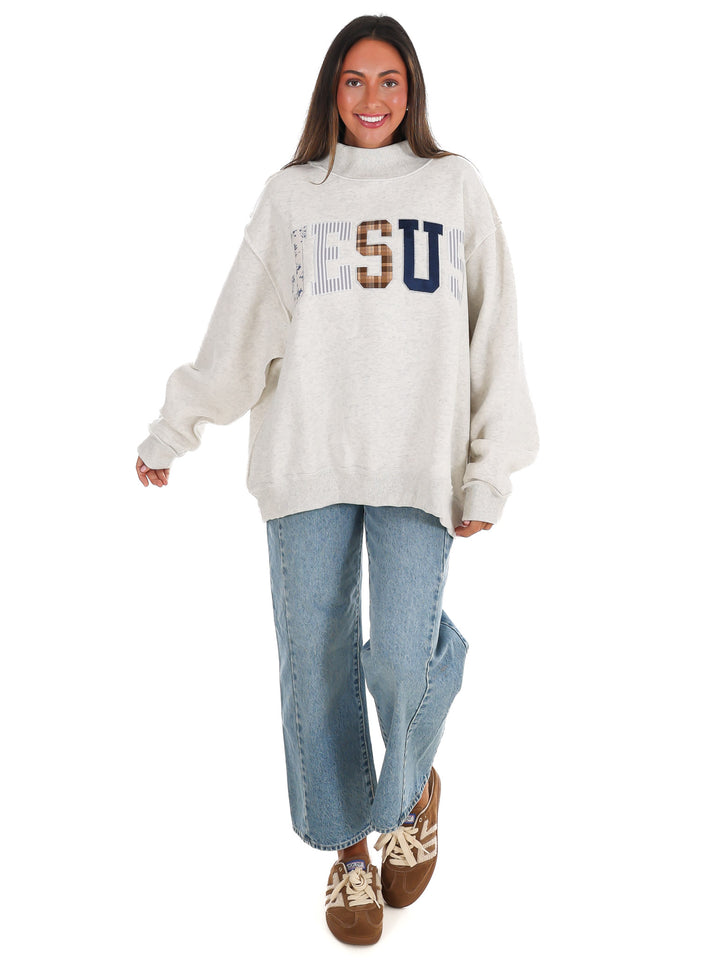 Jesus Embroidered Mock Neck Oversized Sweatshirt