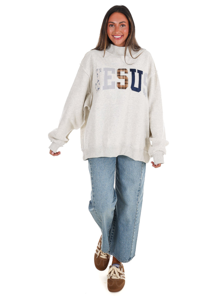 Jesus Embroidered Mock Neck Oversized Sweatshirt