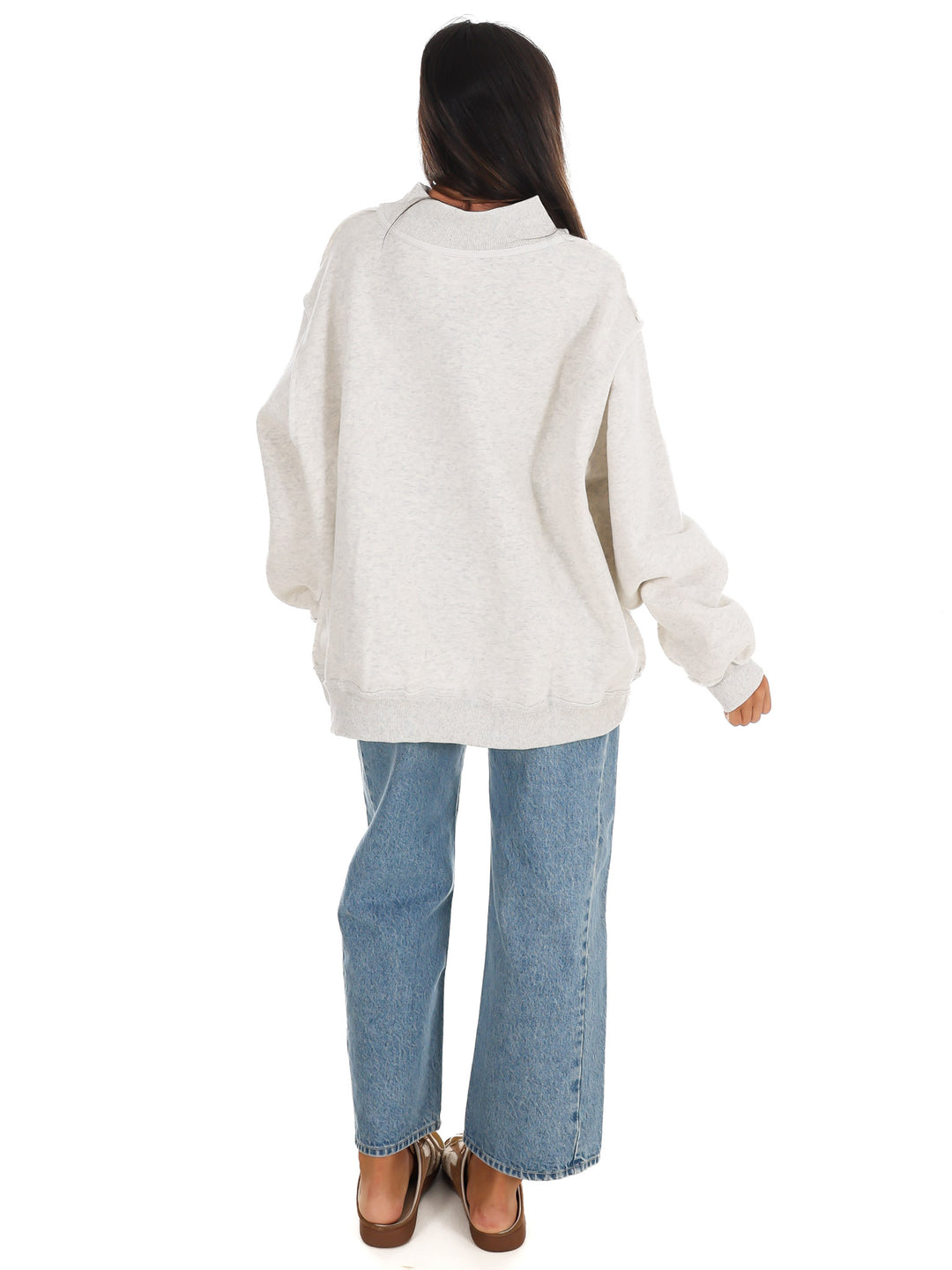 Jesus Embroidered Mock Neck Oversized Sweatshirt