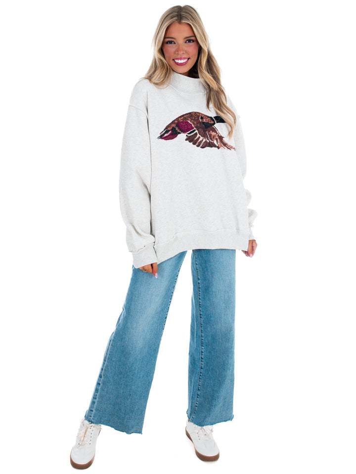 Mallard Embroidered Mock Neck Pullover