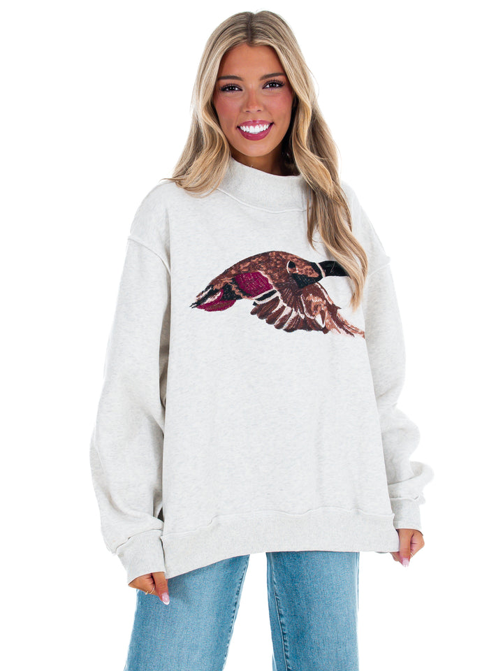 Mallard Embroidered Mock Neck Pullover