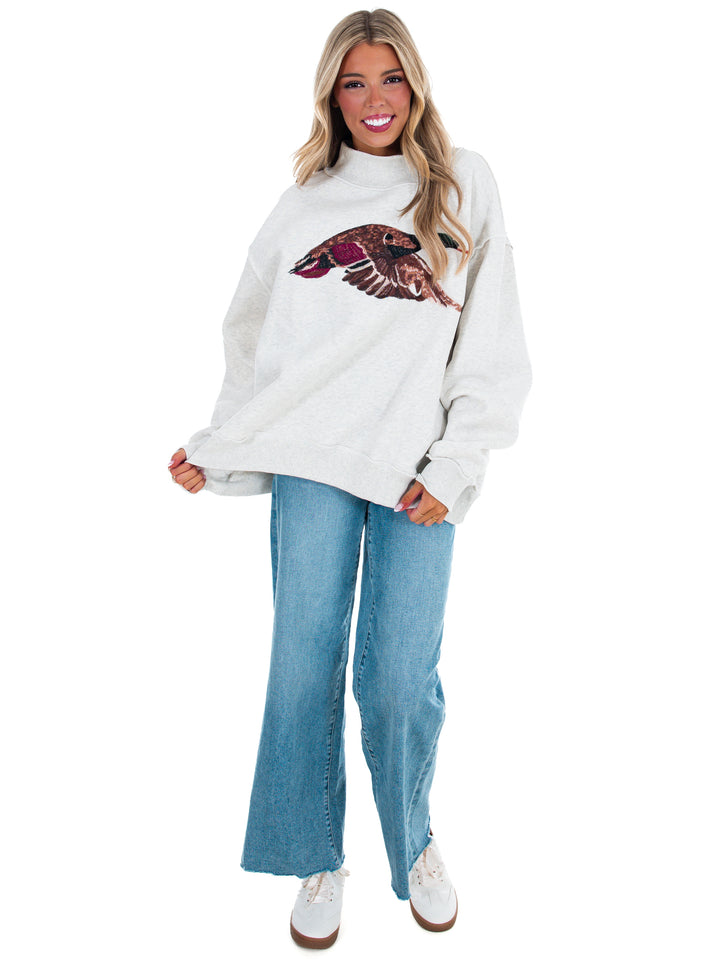 Mallard Embroidered Mock Neck Pullover