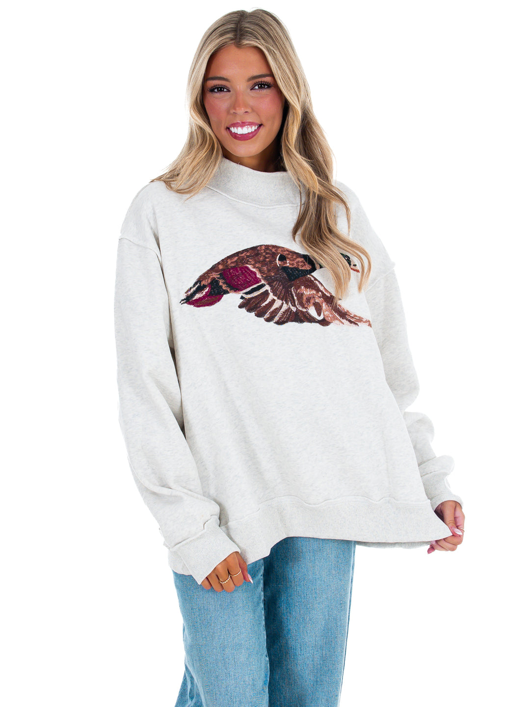 Mallard Embroidered Mock Neck Pullover