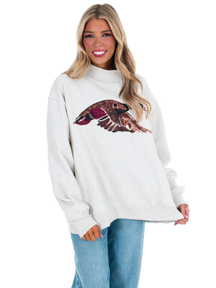 Mallard Embroidered Mock Neck Pullover