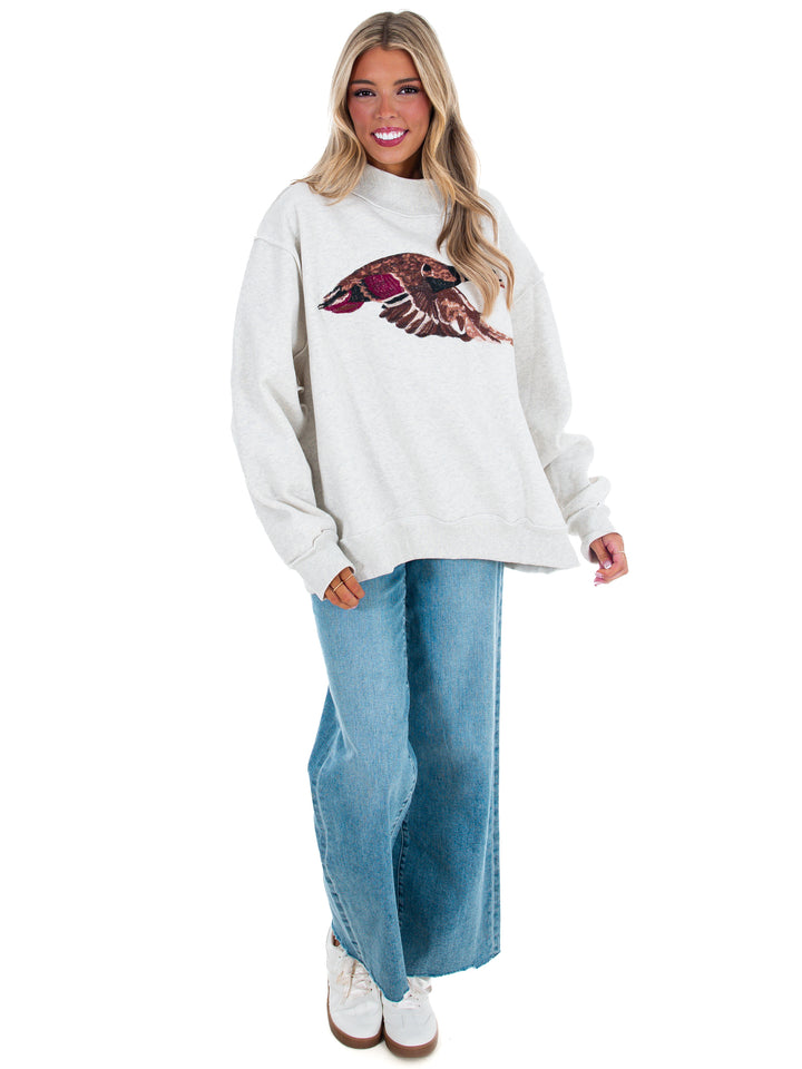 Mallard Embroidered Mock Neck Pullover