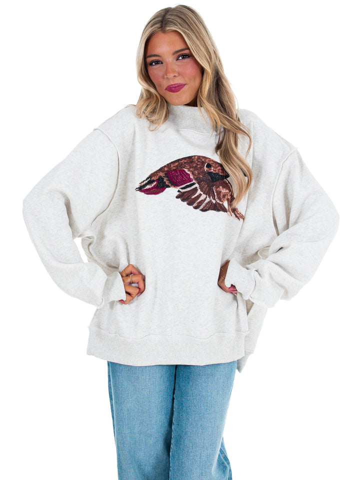 Mallard Embroidered Mock Neck Pullover