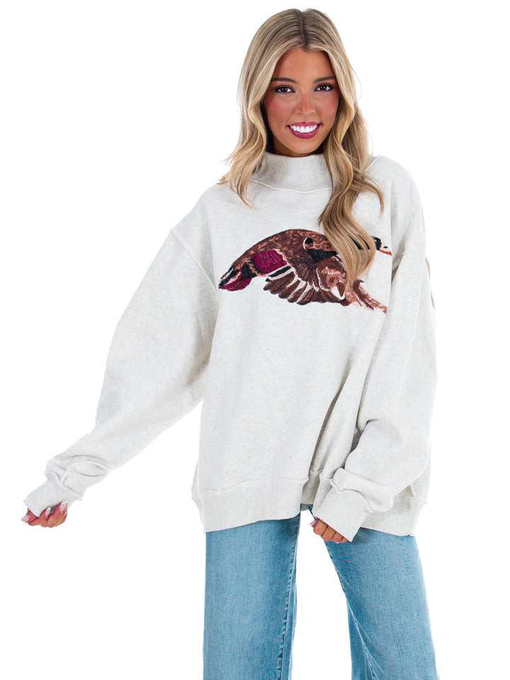 Mallard Embroidered Mock Neck Pullover