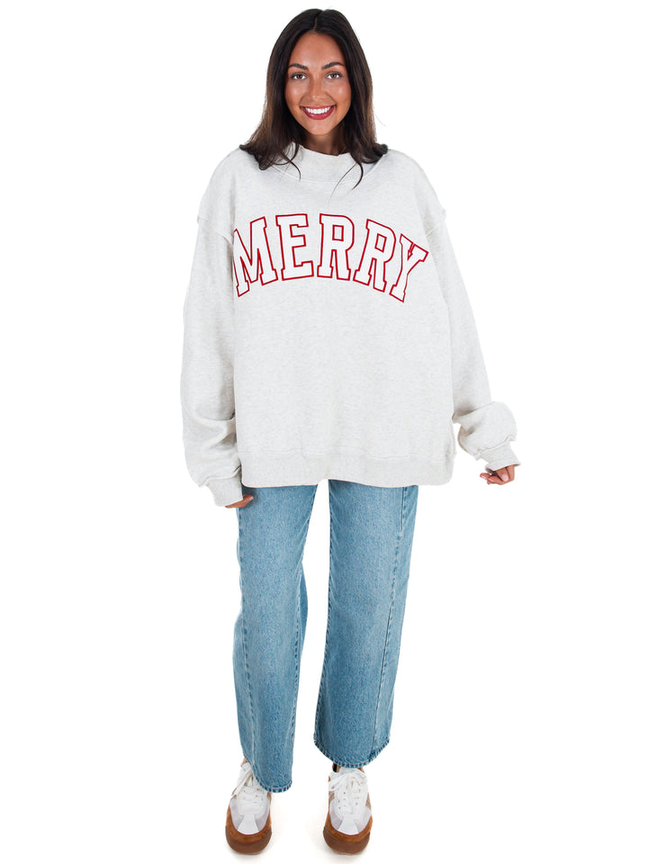 Merry Embroidered Mock Neck Sweatshirt