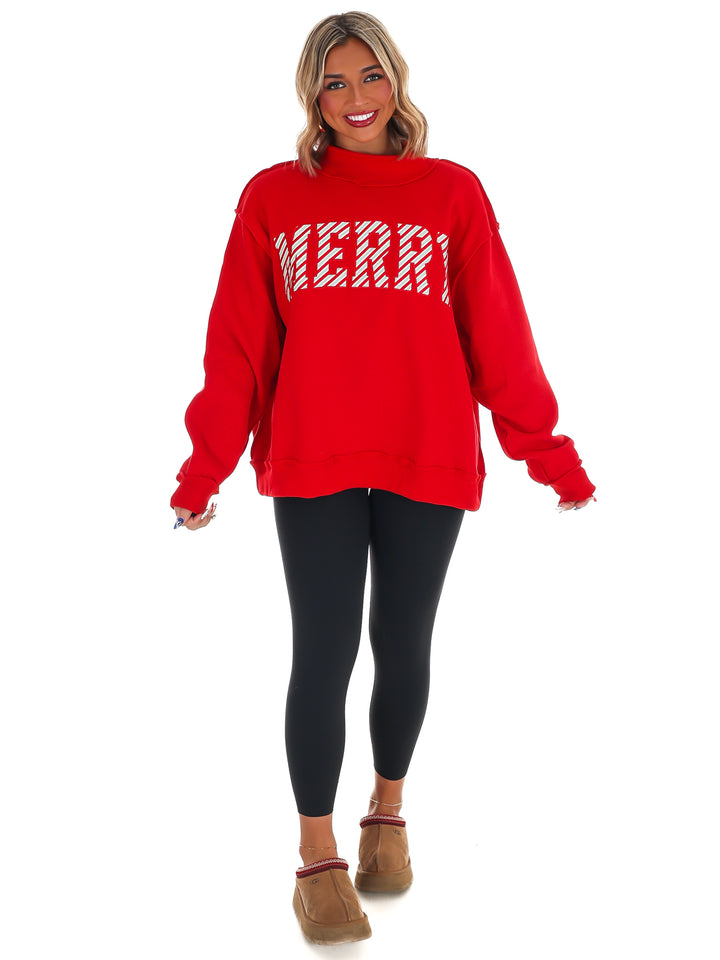 Merry Embroidered Mock Neck Sweatshirt