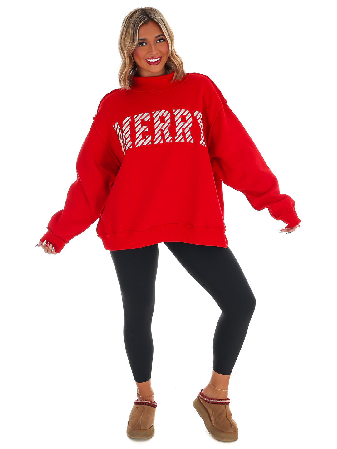 Merry Embroidered Mock Neck Sweatshirt