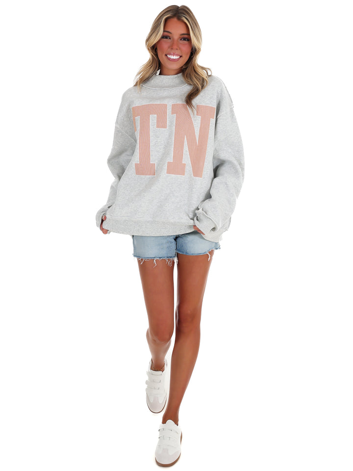 Stripe Embroidered TN Mock Neck Sweatshirt