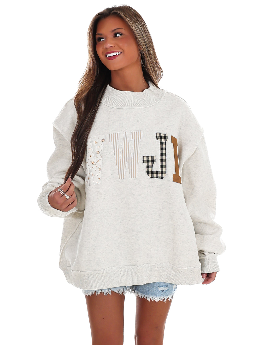 WWJD Embroidered Mock Neck Sweatshirt