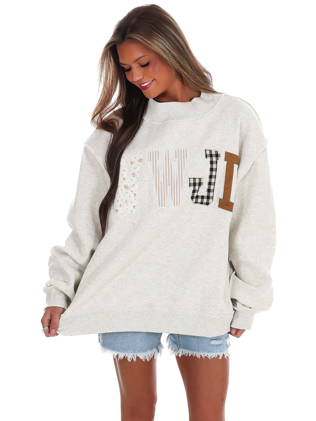 WWJD Embroidered Mock Neck Sweatshirt