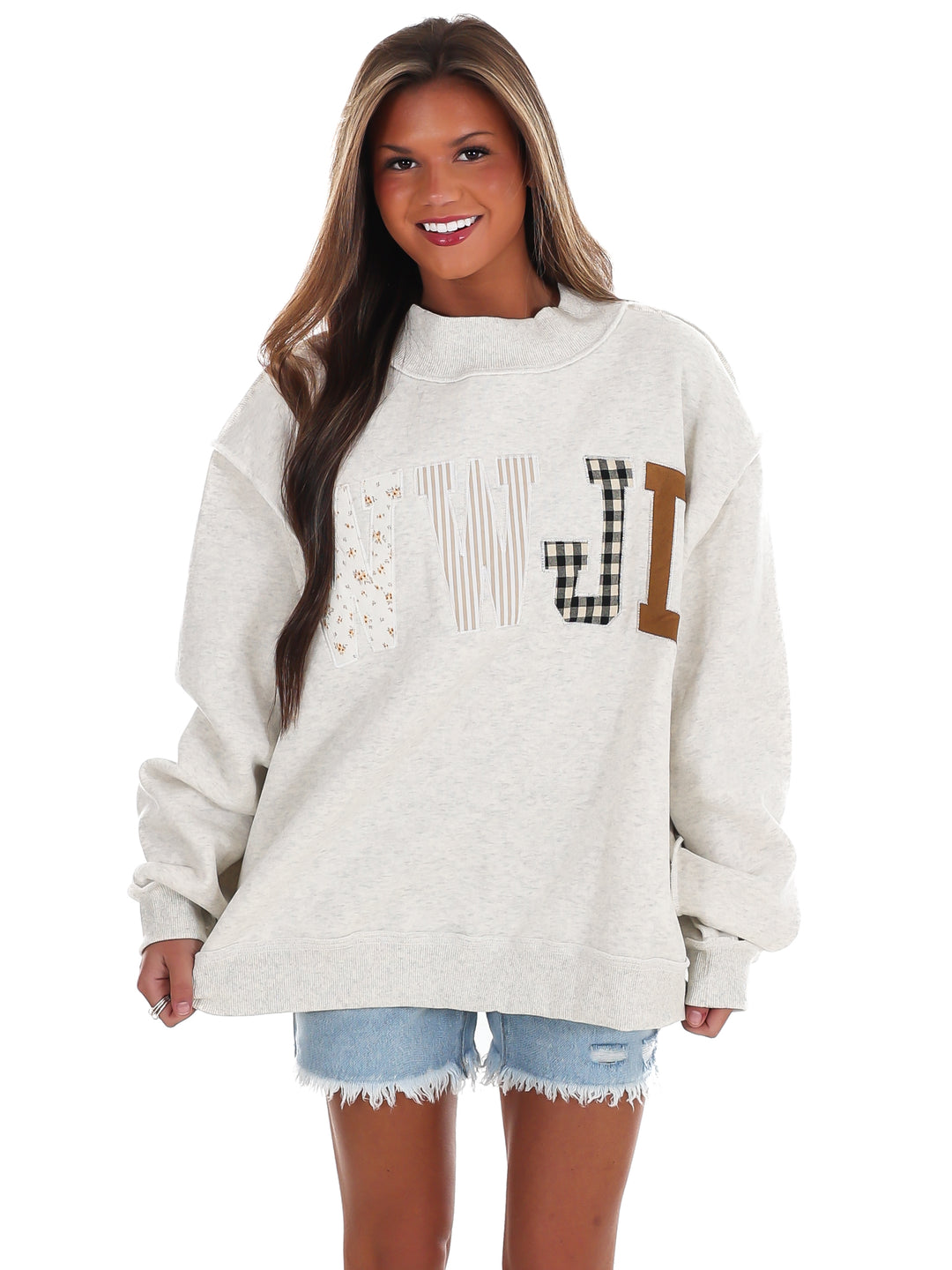 WWJD Embroidered Mock Neck Sweatshirt