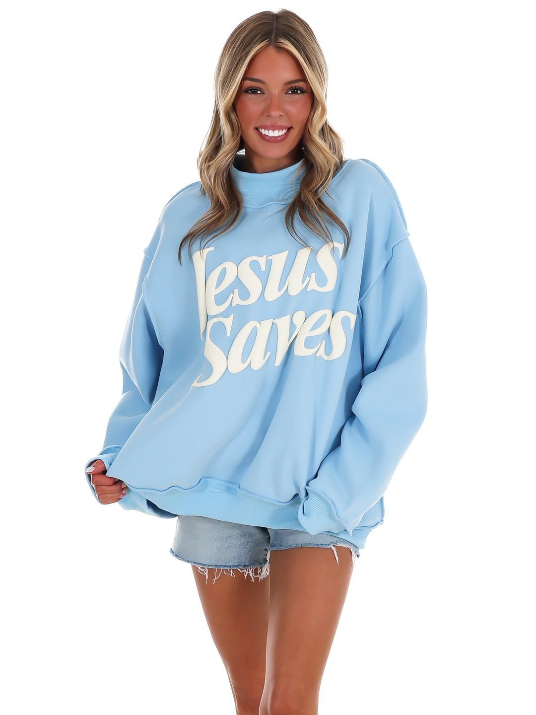 Jesus Saves Mock Neck Sweatshirt