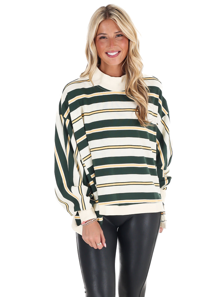 Metro Striped Oversized Crewneck Top