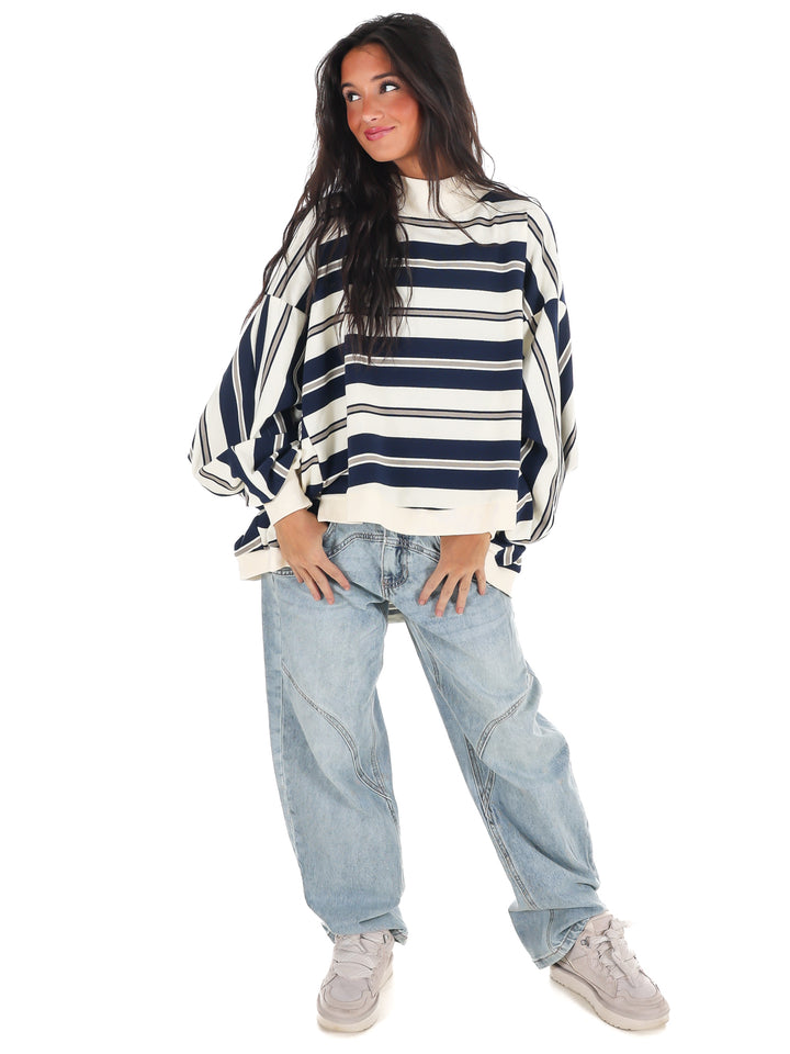 Metro Striped Oversized Crewneck Top