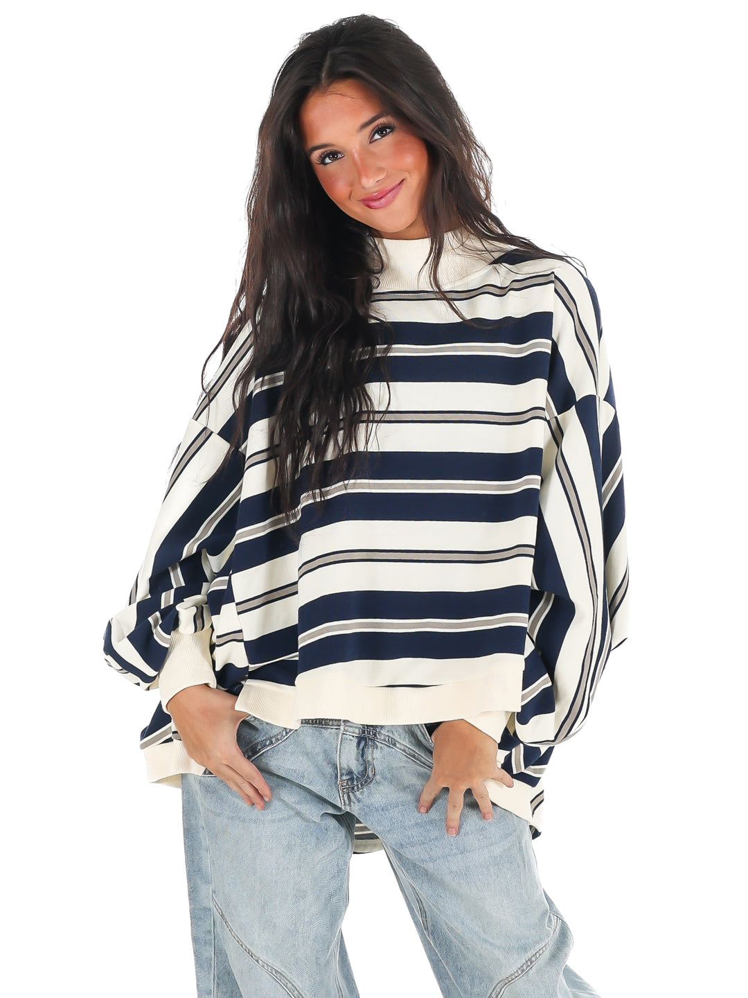 Metro Striped Oversized Crewneck Top