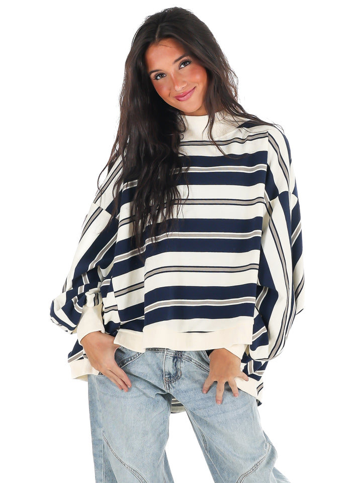 Metro Striped Oversized Crewneck Top