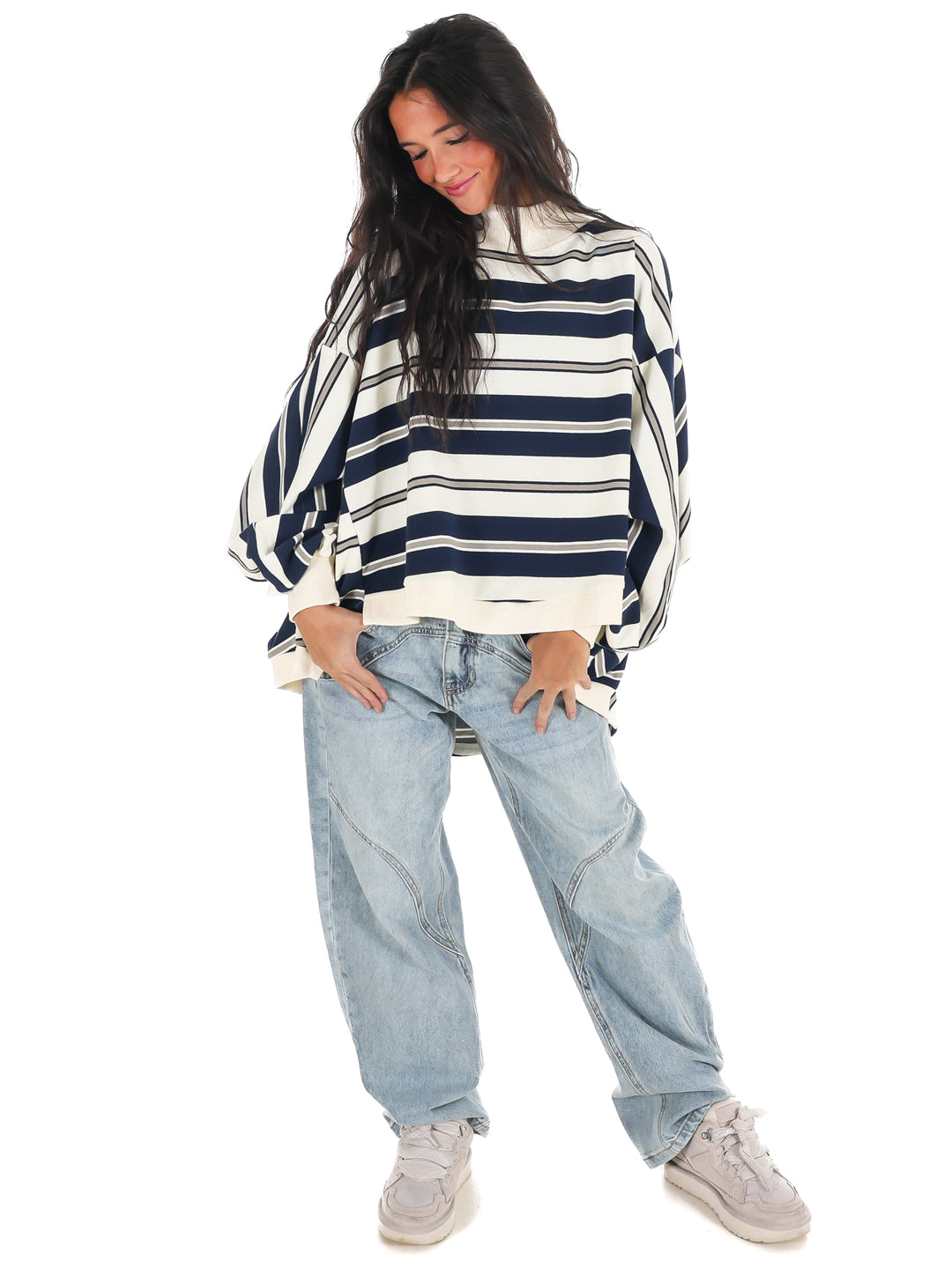 Metro Striped Oversized Crewneck Top