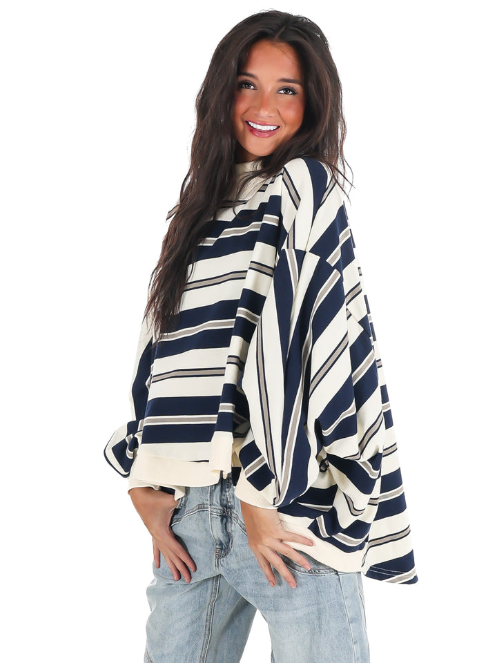 Metro Striped Oversized Crewneck Top