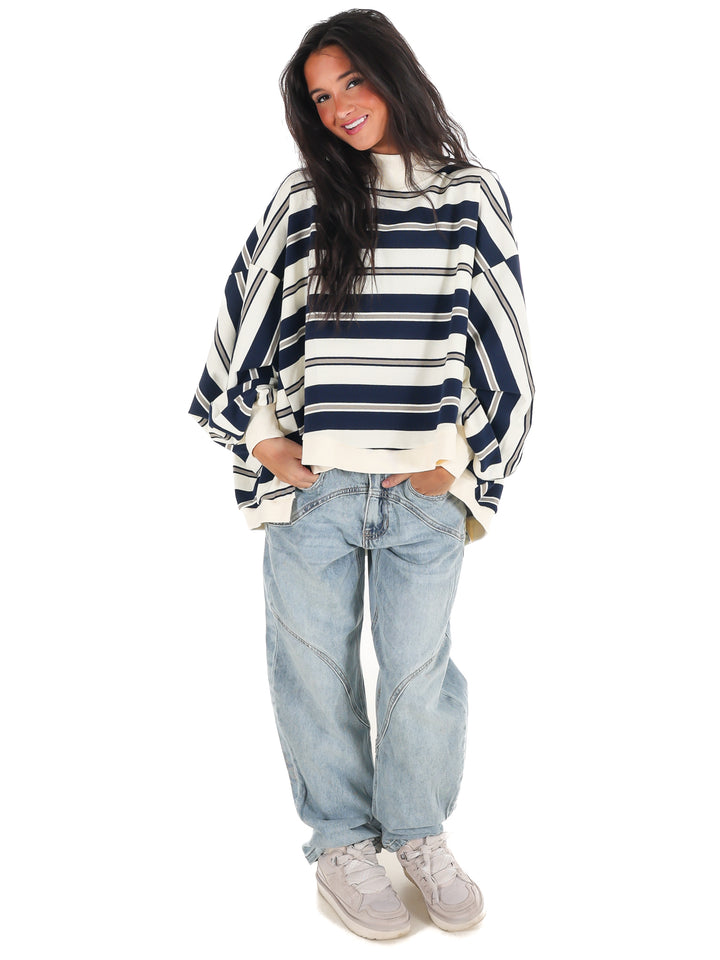 Metro Striped Oversized Crewneck Top