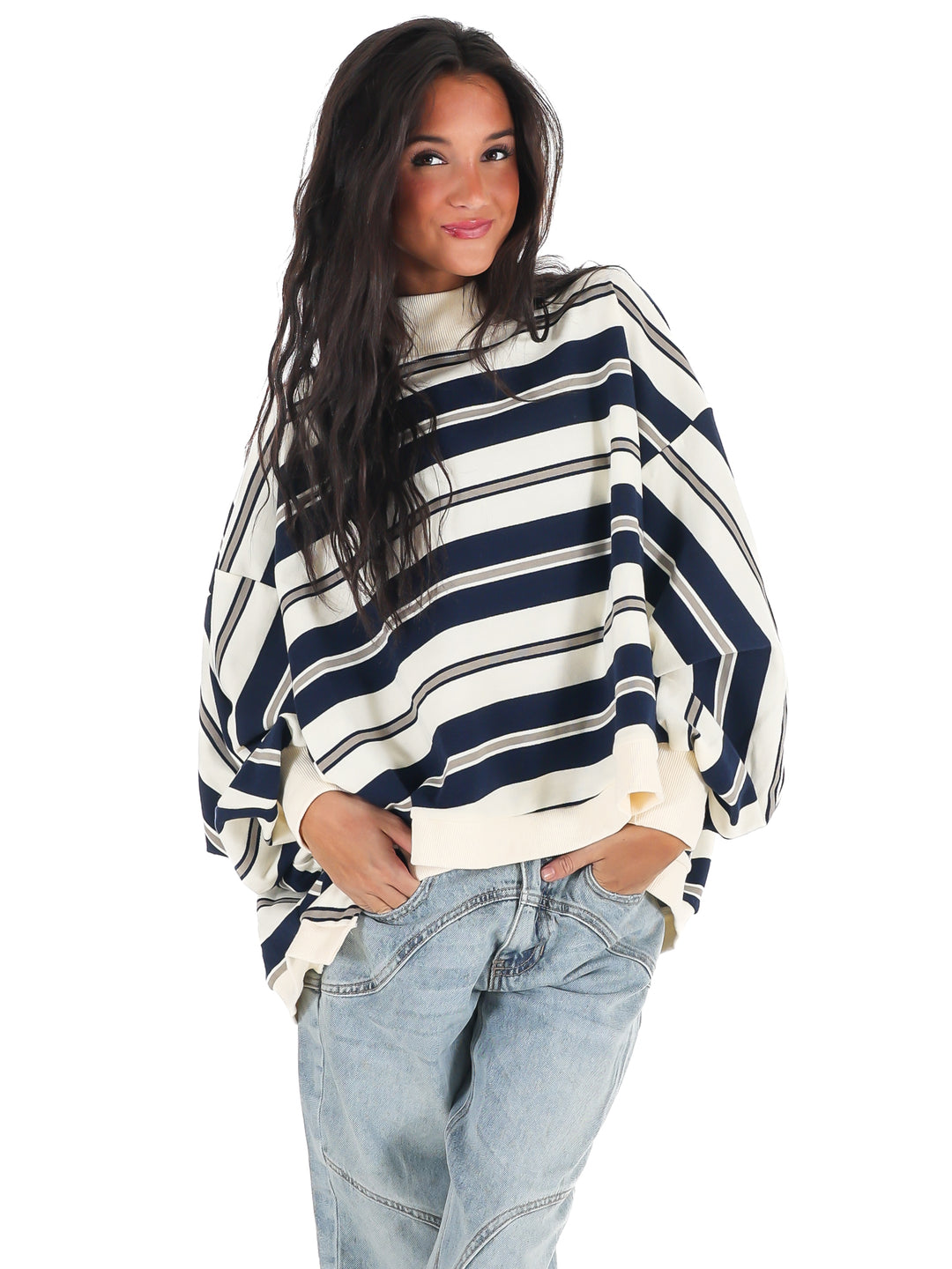 Metro Striped Oversized Crewneck Top