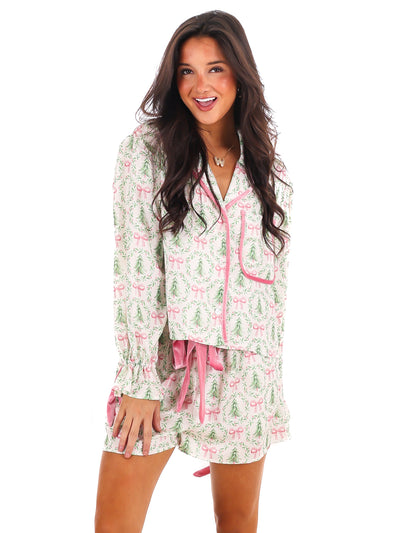 Under the Tree Satin Christmas Pajama Set