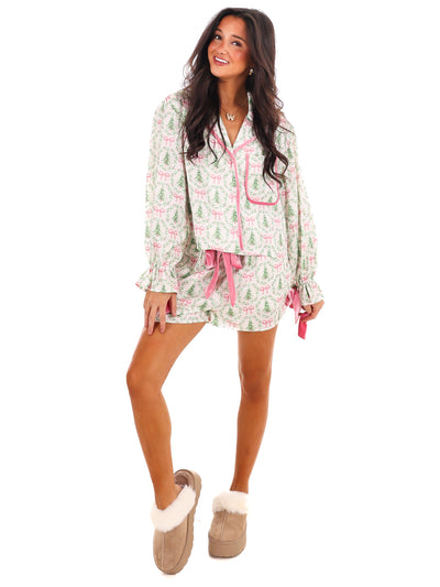 Under the Tree Satin Christmas Pajama Set