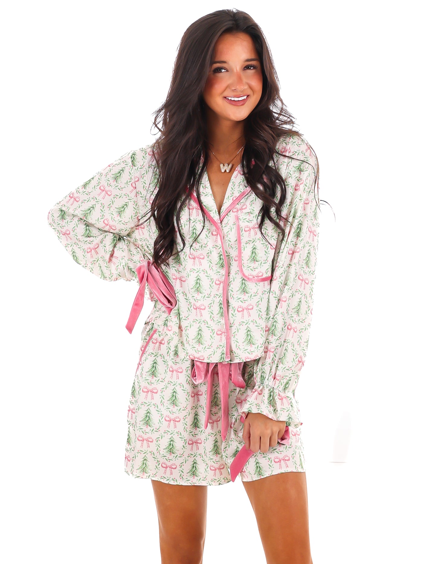 Under the Tree Satin Christmas Pajama Set