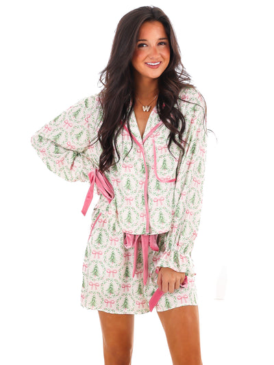 Under the Tree Satin Christmas Pajama Set