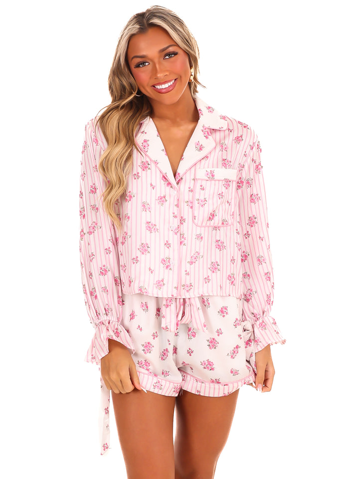 Chase the Clouds Floral Satin Pajama Set