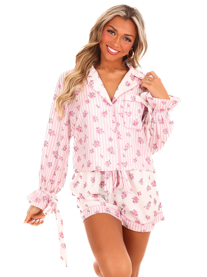 Chase the Clouds Floral Satin Pajama Set