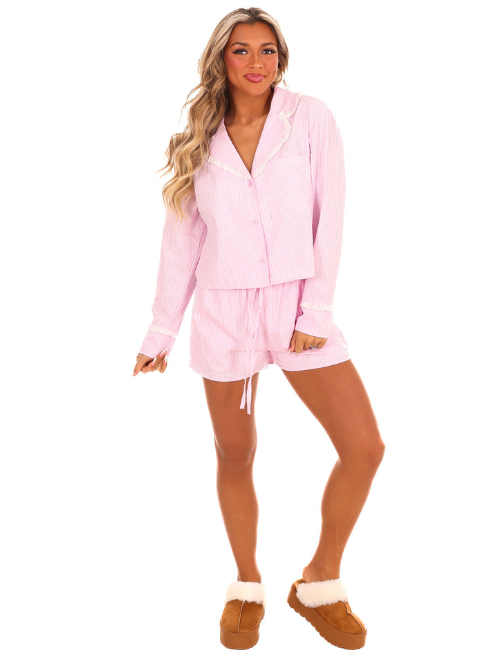 Under the Stars Stripe Embroidery Pajama Set