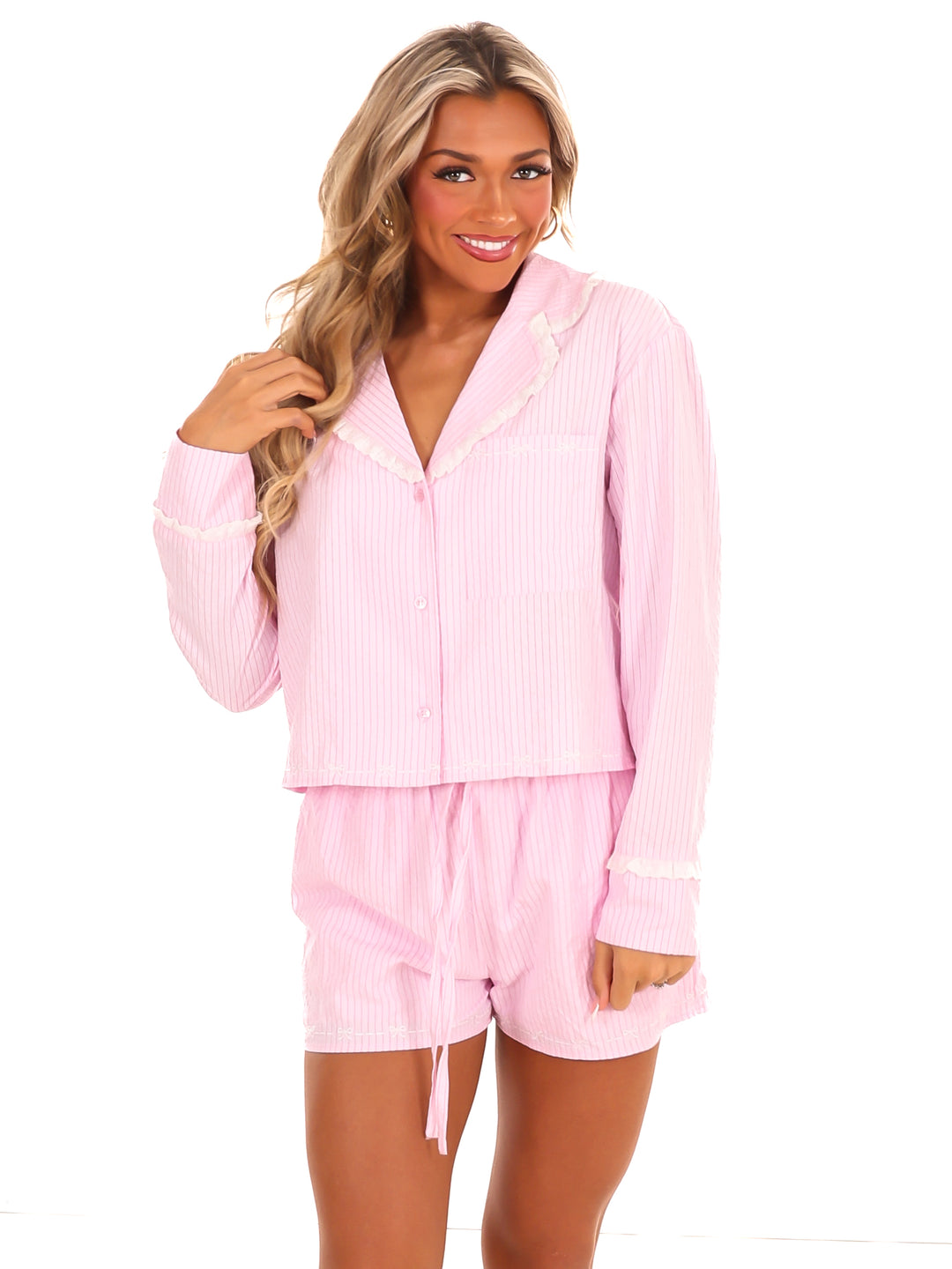 Under the Stars Stripe Embroidery Pajama Set