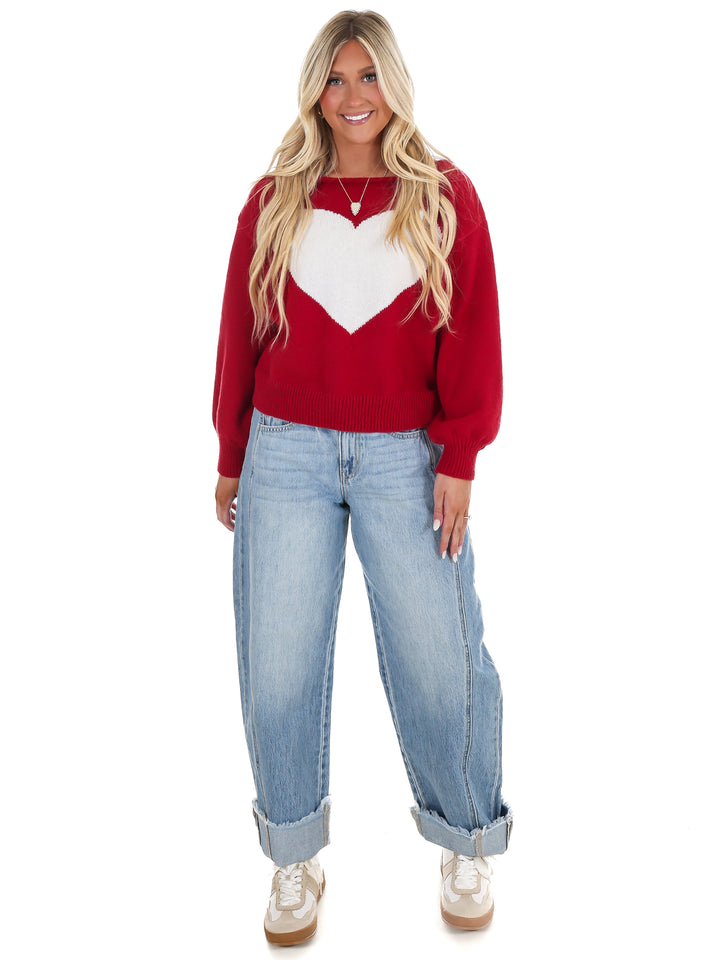 Simply Yours Off Shoulder Heart Sweater