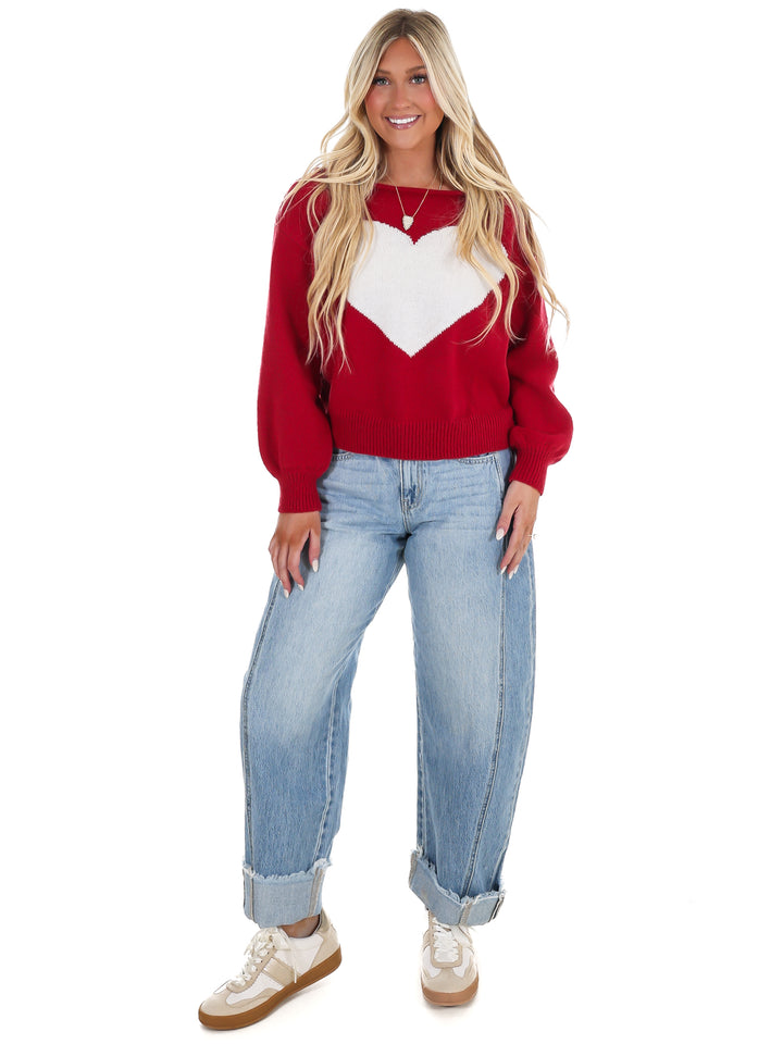 Simply Yours Off Shoulder Heart Sweater