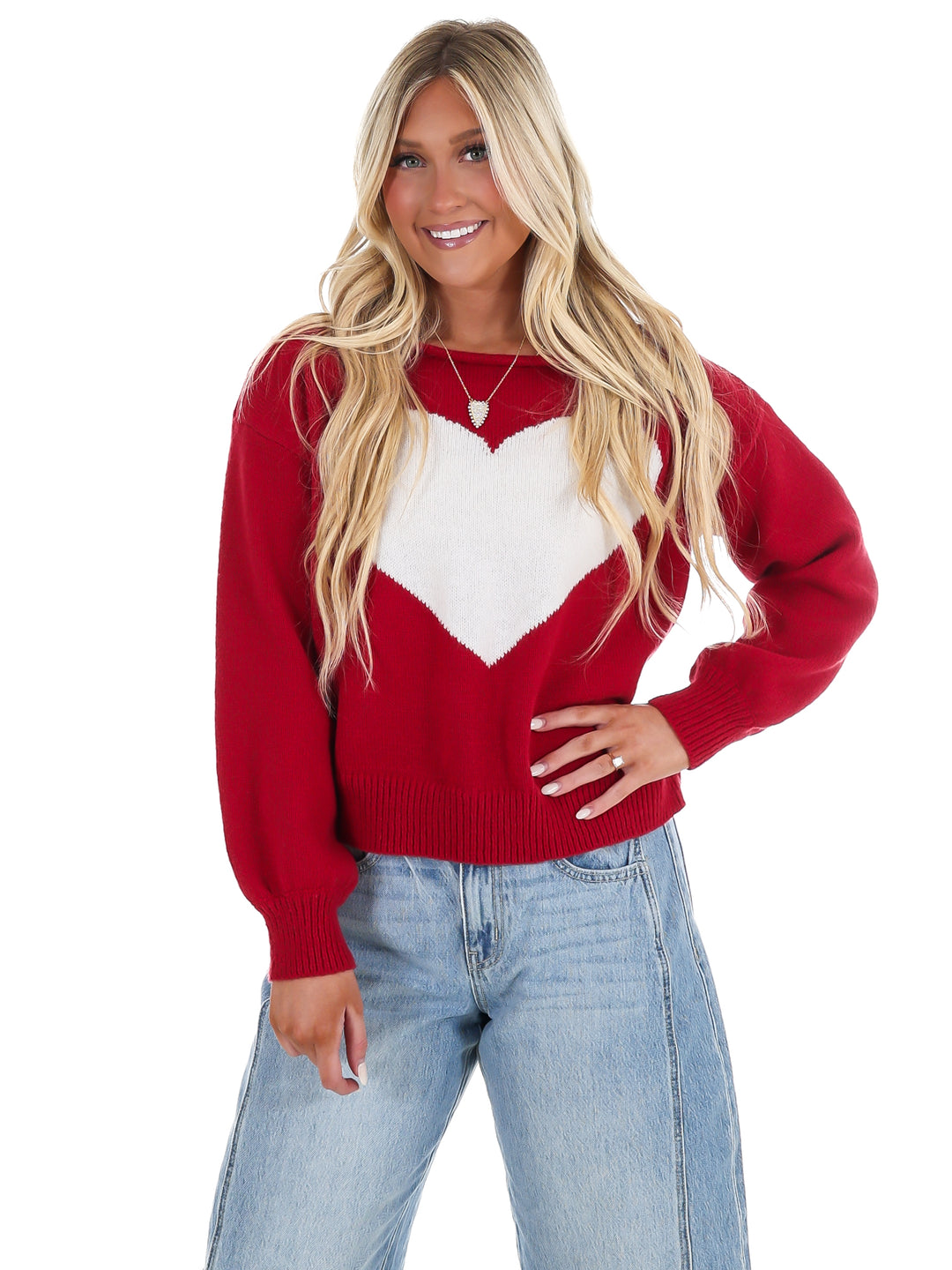 Simply Yours Off Shoulder Heart Sweater