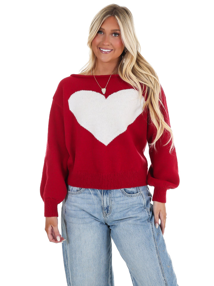 Simply Yours Off Shoulder Heart Sweater