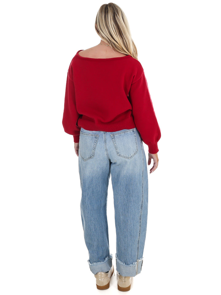 Simply Yours Off Shoulder Heart Sweater