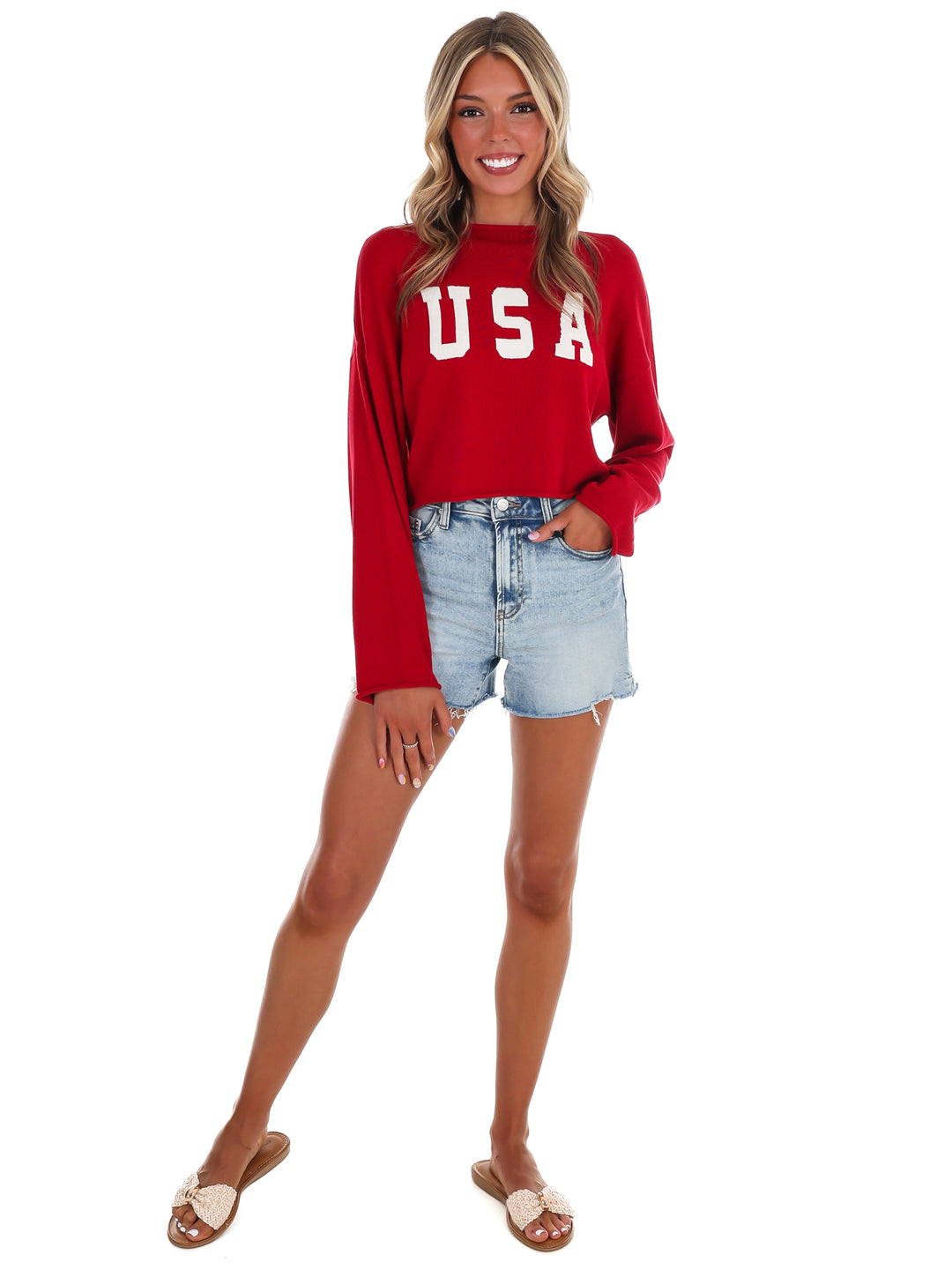 Varsity USA Mock Neck Crop Sweater