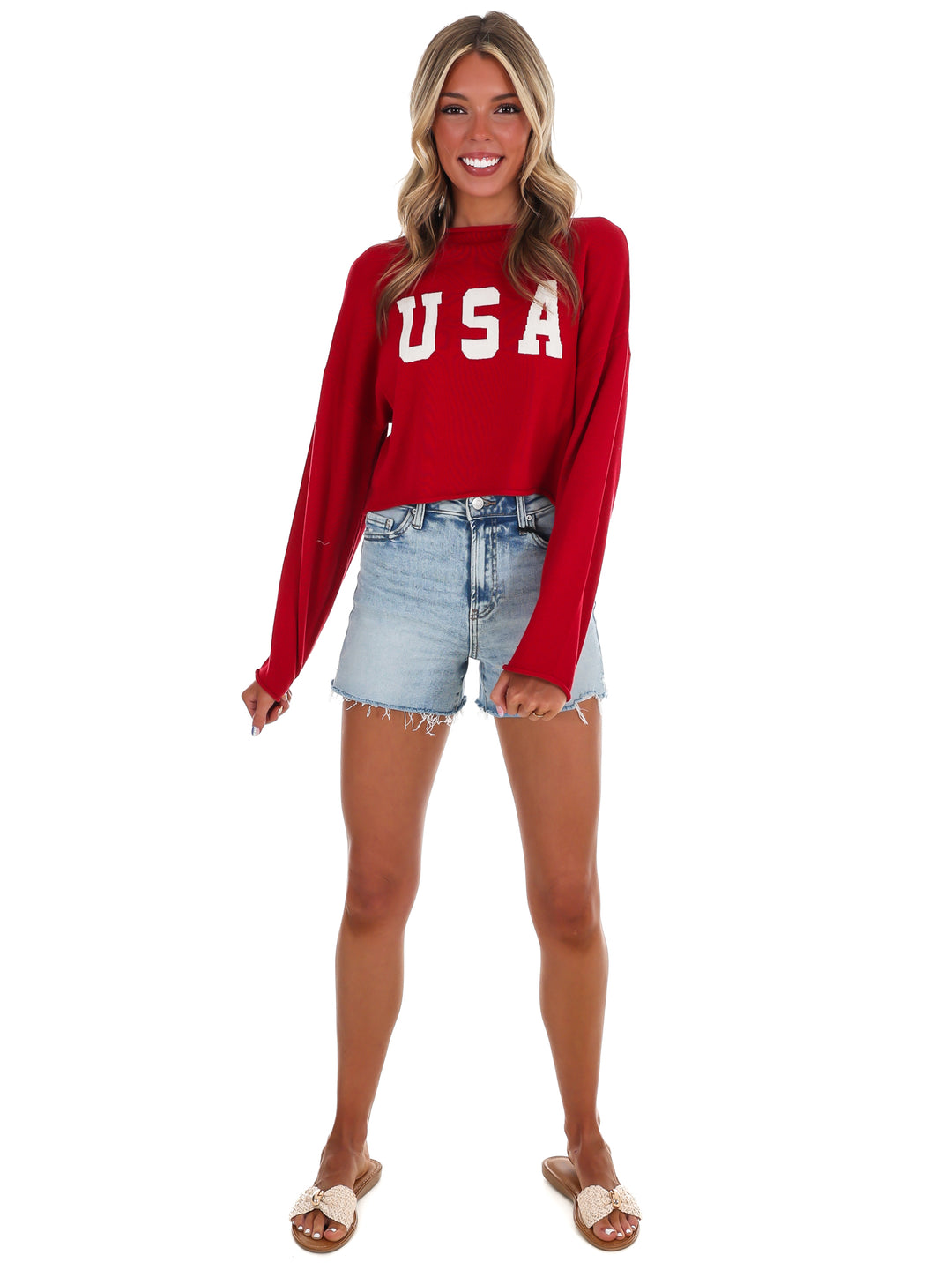 Varsity USA Mock Neck Crop Sweater