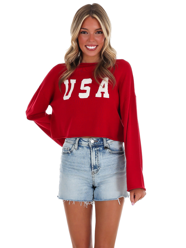 Varsity USA Mock Neck Crop Sweater