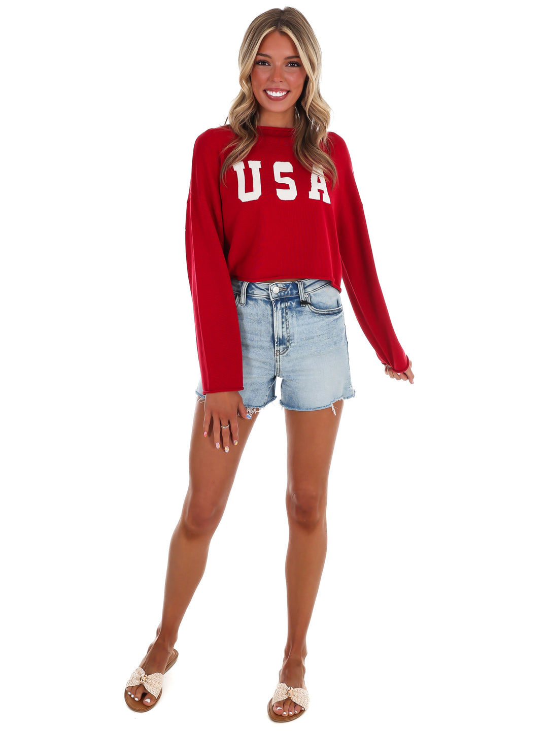 Varsity USA Mock Neck Crop Sweater