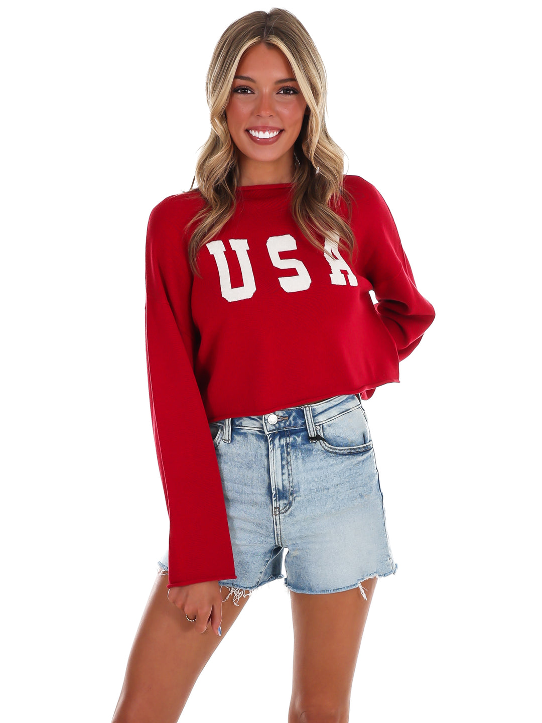Varsity USA Mock Neck Crop Sweater