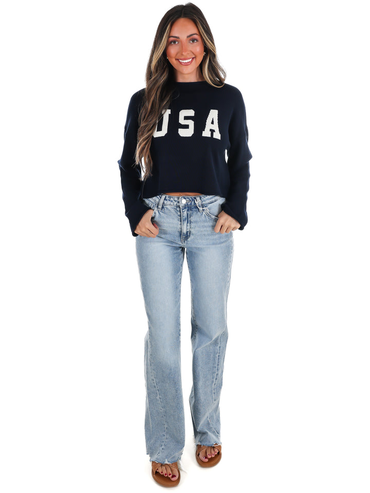 Varsity USA Mock Neck Crop Sweater