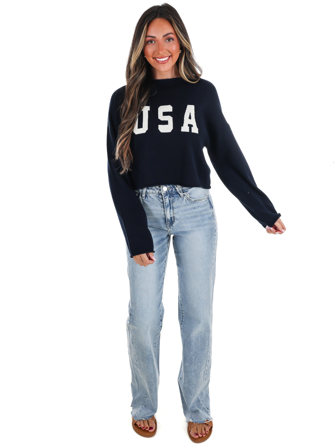 Varsity USA Mock Neck Crop Sweater