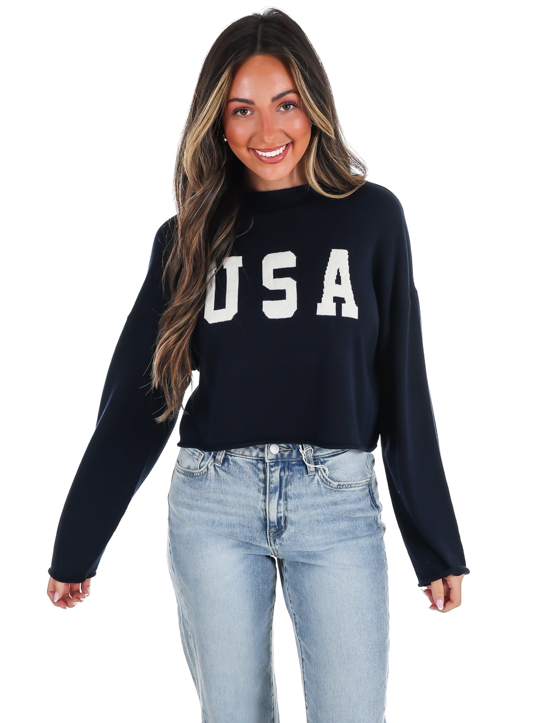 Varsity USA Mock Neck Crop Sweater